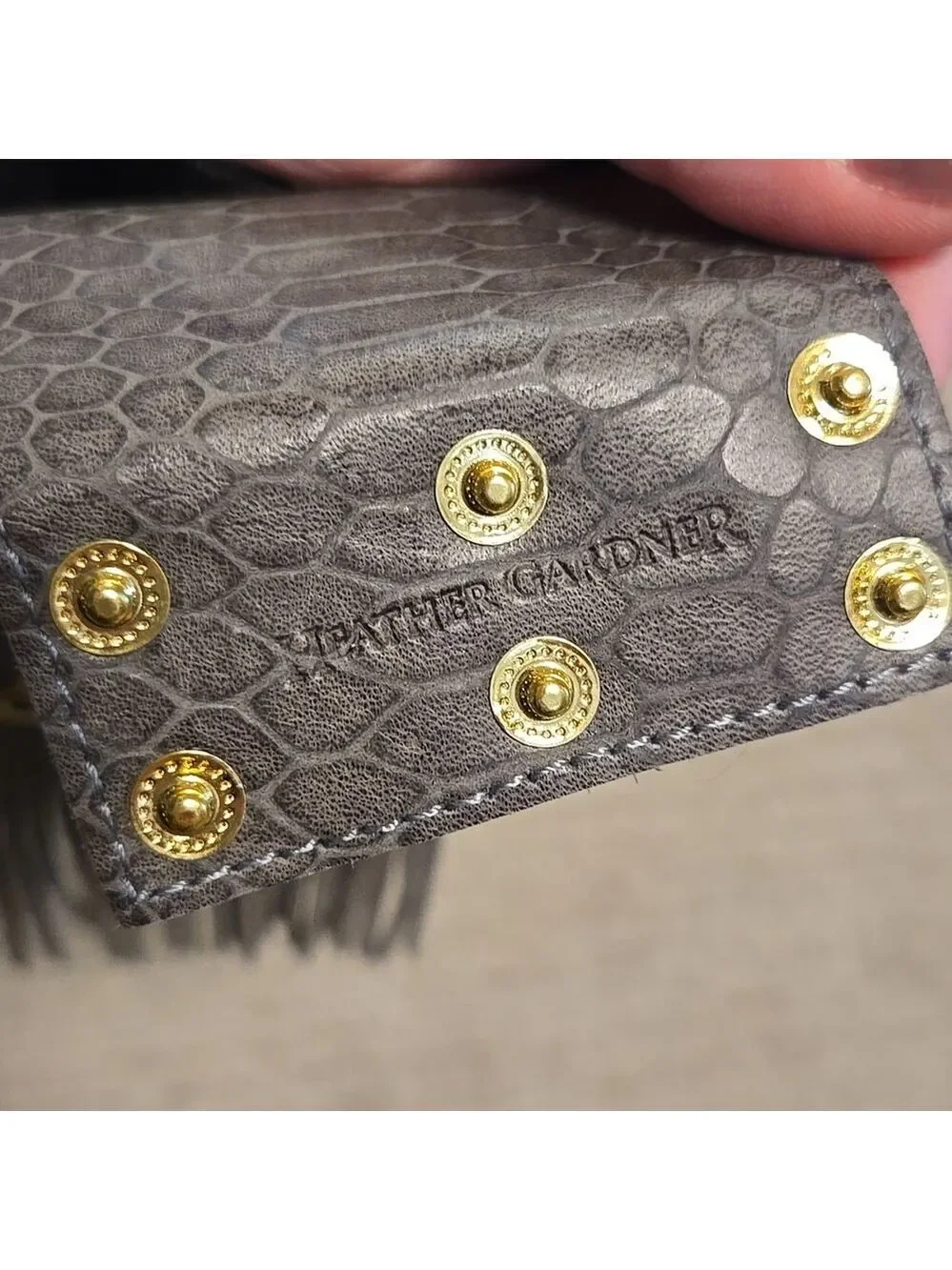 Heather Gardner 3in Cali Fringe Cuff-Gray Snakeskin